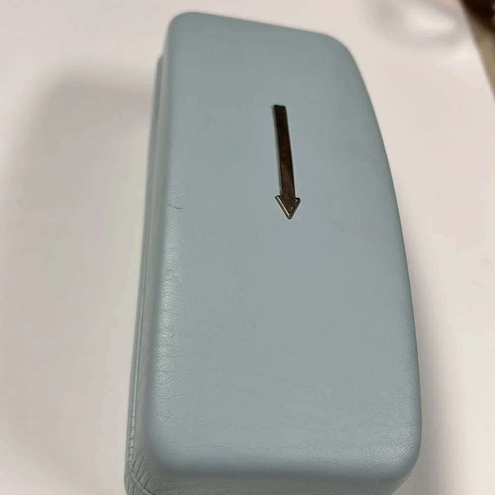 Karen Walker Light Blue Sunglasses Case with Gold Arrow Logo